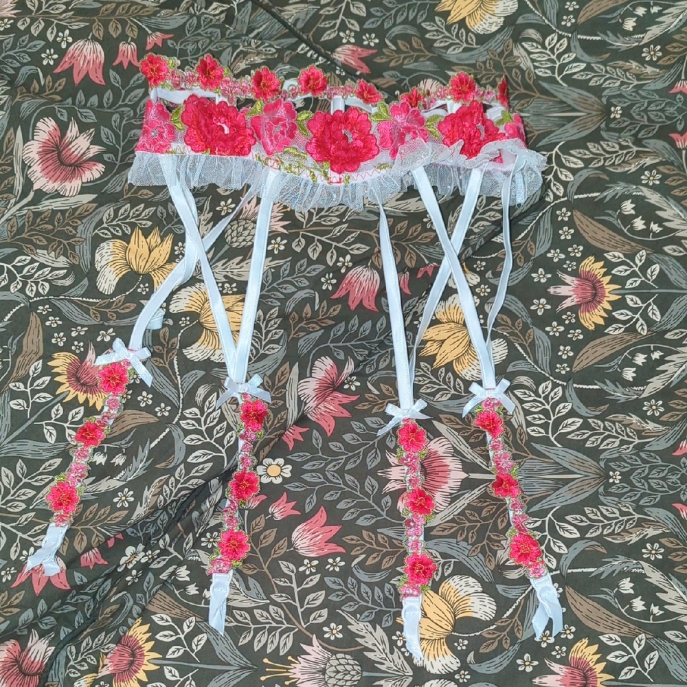 For Love And Lemons Pink Floral Lace Garter Belt